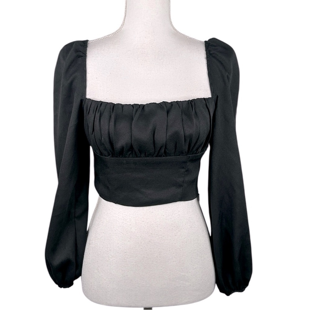 Princess Polly Black Puff Sleeve Whimsigoth Goth‎ Gothic Crop Top Size Small (4)